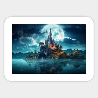 Castle Moon On Lake Serene Landscape Sticker